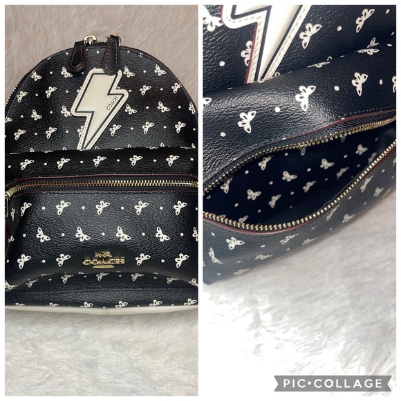 Coach Mini Charlie Butterfly Bandana Print Canvas Leather Backpack Black/White main image 11